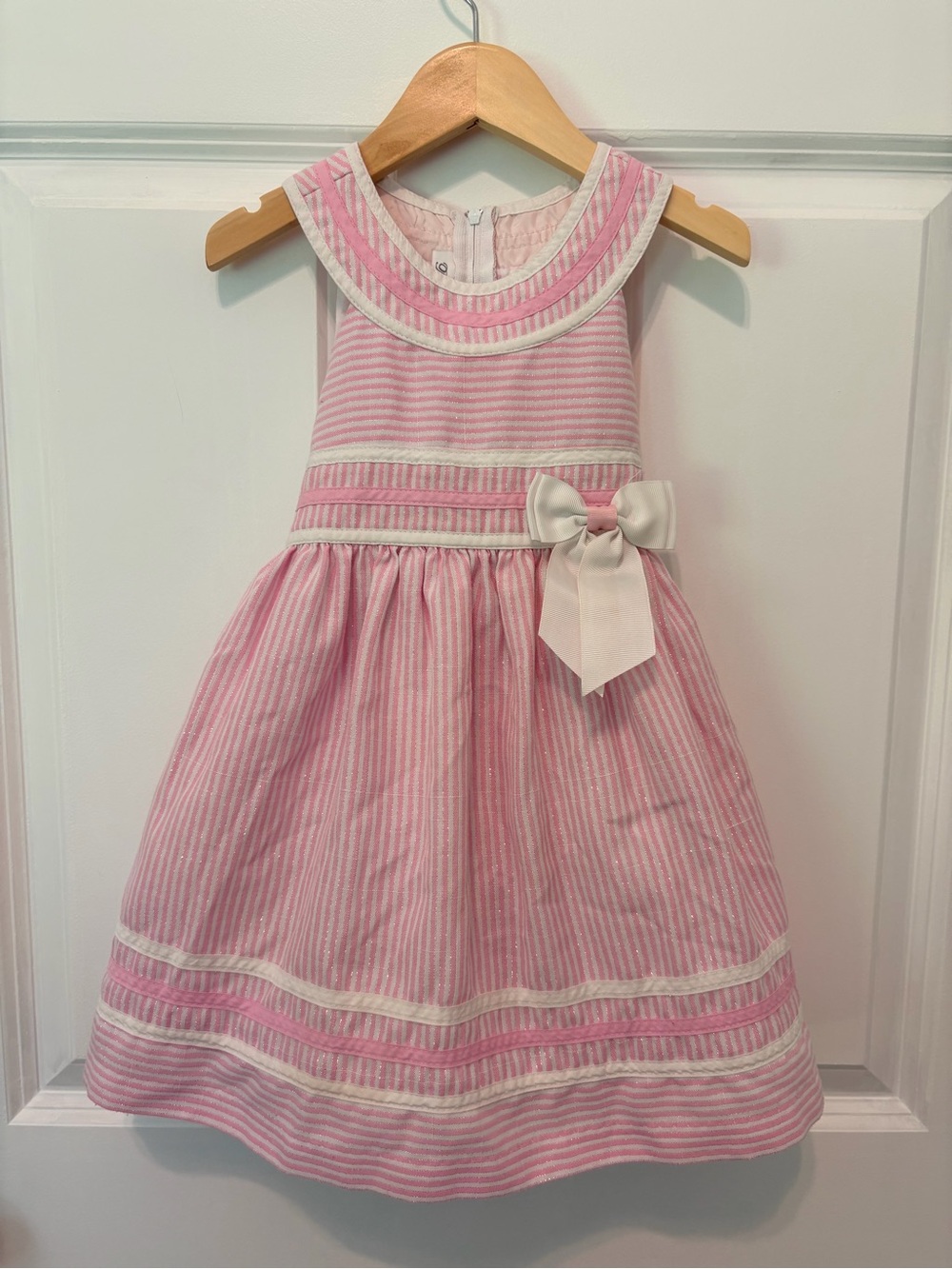 Bonnie Jean Pink and White Striped Bow-Accent Formal Dress